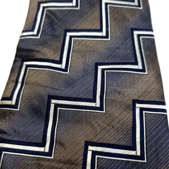 Joseph & Feiss Brown Gray Woven Wide Abstract Silk Tie - Picture 2 of 6